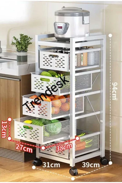 TRENDESK 4 Katlı Metal Beyaz  Patates Soğan Sebze Meyve Sepeti Sebzelik - 3