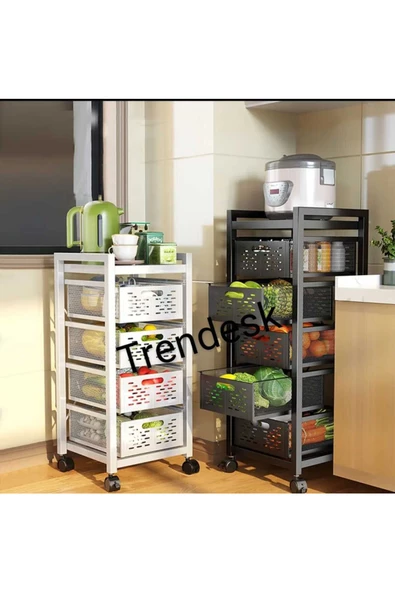 TRENDESK 5 Katlı Metal Beyaz  Patates Soğan Sebze Meyve Sepeti Sebzelik - 4