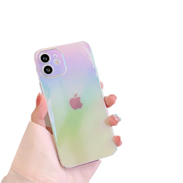 Apple iPhone 11 Kılıf Transparan Gökkuşağı Sert Kapak