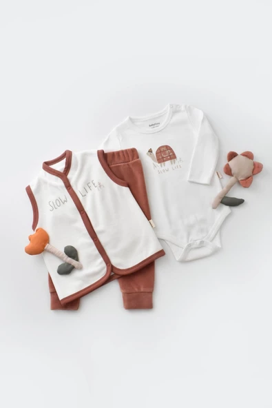 Bebek 3 Parça Kaplumbağa Kadife Yelek Takım, Bebek Ve Yenidoğan Serisi - Csyk6026 - 2