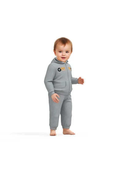 Bebek Kapüşonlu Ceket ve Pantolon Takımı, %100 Organik Pamuk, Bebek ve Yenidoğan Serisi - CSY8004 - 3