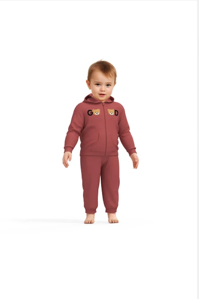 Bebek Kapüşonlu Ceket ve Pantolon Takımı, %100 Organik Pamuk, Bebek ve Yenidoğan Serisi - CSY8006 - 2