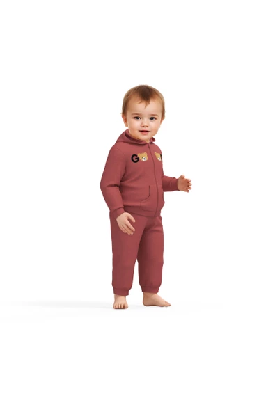 Bebek Kapüşonlu Ceket ve Pantolon Takımı, %100 Organik Pamuk, Bebek ve Yenidoğan Serisi - CSY8006 - 3