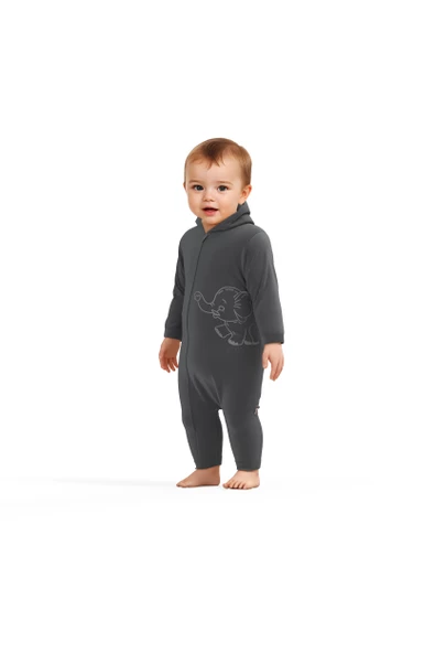 Bebek Kapüşonlu Fermuarlı Tulum, %80 Organik Pamuk & %20 Polyester, Bebek ve Yenidoğan Serisi - CSYK6046 - 4
