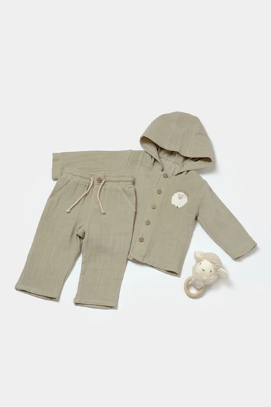 Bebek Kapüşonlu Ceket ve Pantolon Takımı, %100 Pamuk, Bebek ve Yenidoğan Serisi - CSYM7034