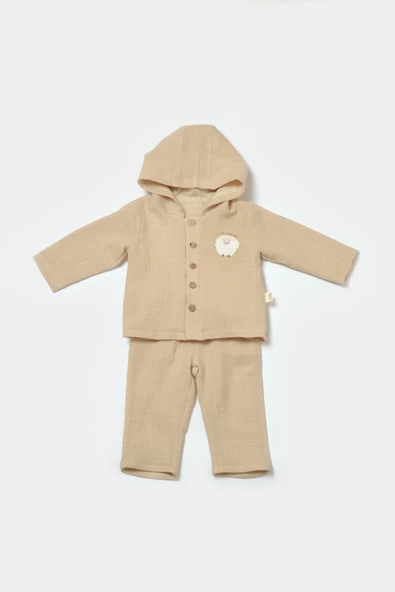 Bebek Kapüşonlu Ceket ve Pantolon Takımı, %100 Pamuk, Bebek ve Yenidoğan Serisi - CSYM7035 - 2