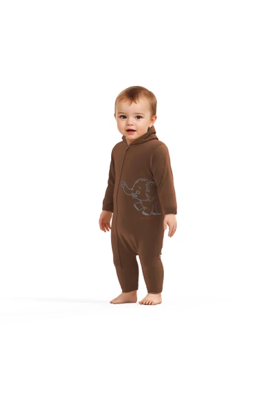 Bebek Kapüşonlu Fermuarlı Tulum, %80 Organik Pamuk & %20 Polyester, Bebek ve Yenidoğan Serisi - CSYK6044 - 8