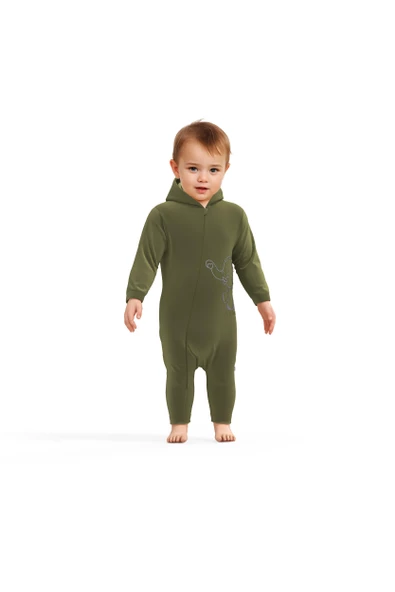 Bebek Kapüşonlu Fermuarlı Tulum, %80 Organik Pamuk & %20 Polyester, Bebek ve Yenidoğan Serisi - CSYK6043 - 2