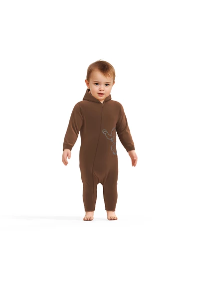 Bebek Kapüşonlu Fermuarlı Tulum, %80 Organik Pamuk & %20 Polyester, Bebek ve Yenidoğan Serisi - CSYK6044 - 6