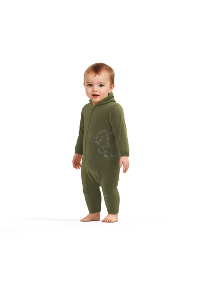 Bebek Kapüşonlu Fermuarlı Tulum, %80 Organik Pamuk & %20 Polyester, Bebek ve Yenidoğan Serisi - CSYK6043 - 4