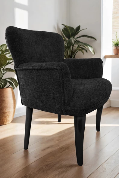 Nemeron Kollu Berjer Havlu Kumaş Teddy Kumaş Çay Seti Cafe Otel Tekli Koltuk - Siyah - 2