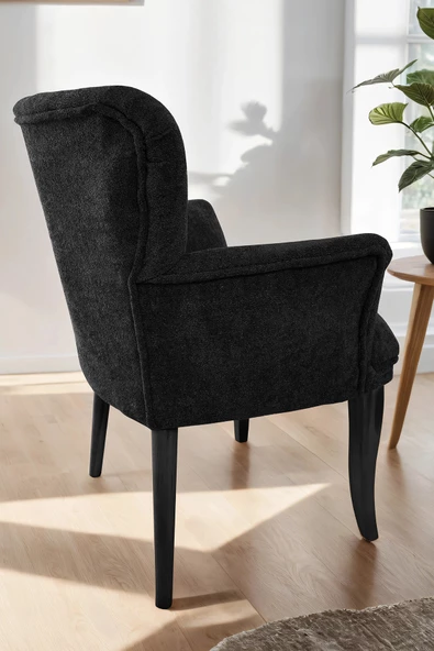 Nemeron Kollu Berjer Havlu Kumaş Teddy Kumaş Çay Seti Cafe Otel Tekli Koltuk - Siyah - 3