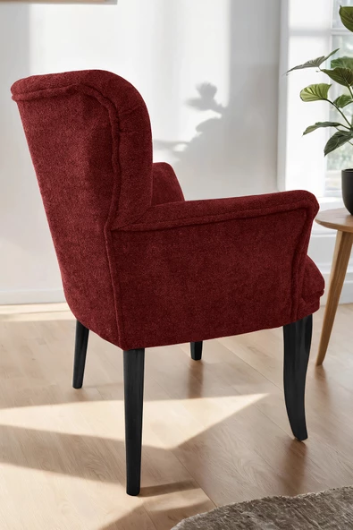 Nemeron Kollu Berjer Havlu Kumaş Teddy Kumaş Çay Seti Cafe Otel Tekli Koltuk - Kırmızı - 3