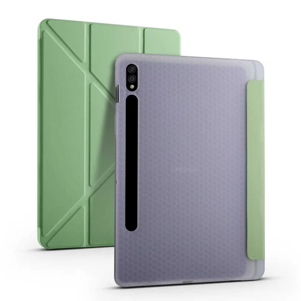 Samsung Galaxy Tab S7 Plus T970 T975 T977 Kılıf Kalem Bölmeli Trifolding Case