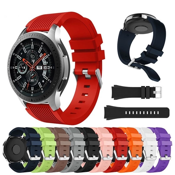 Samsung Galaxy Watch 42mm Active 2 40mm 44mm Kordon Çizgili Silikon Kordon