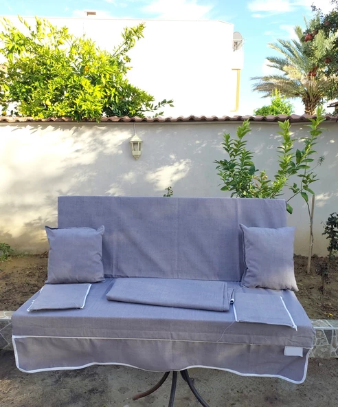 Mandaş Süngerli 2 Kişilik Salıncak Minder Seti (Pamuklu Kumaş)-Gri