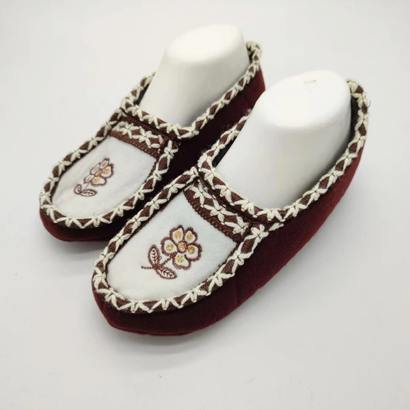 Çift Renk Örme Dikişli Çiçek Desenli Kadın Patik Kahve renk - 10