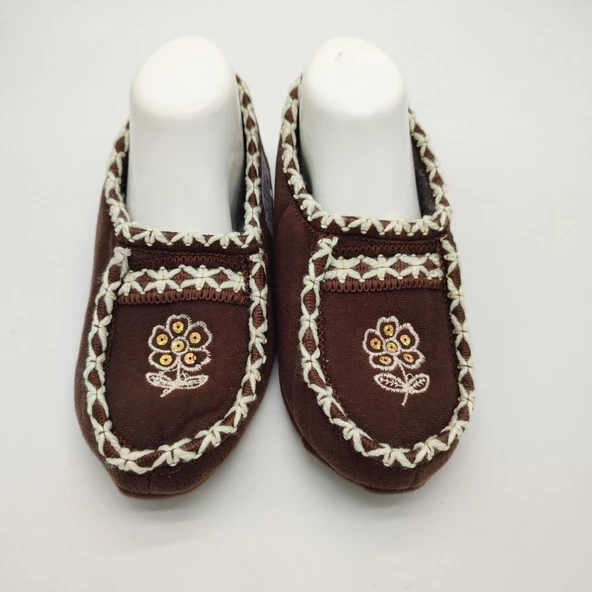 Örme Dikişli Çiçek Desenli Kadın Patik Kahve renk - 9