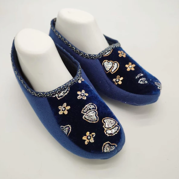 Kalp İşlemeli Kadın Patik Mavi Renk - 9