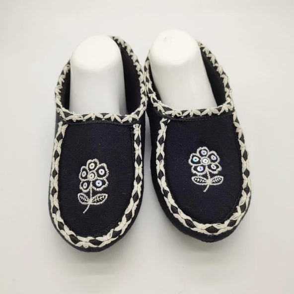 Örme Dikişli Çiçek Desenli Kadın Patik Siyah renk - 11