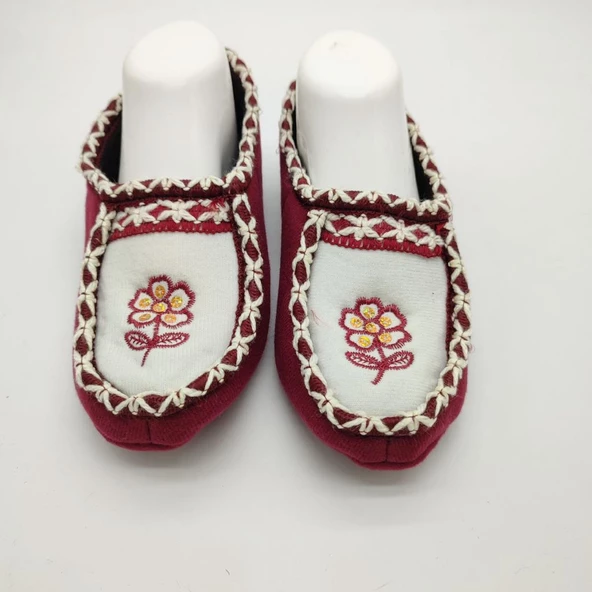 Çift Renk Örme Dikişli Çiçek Desenli Kadın Patik Bordo renk - 12