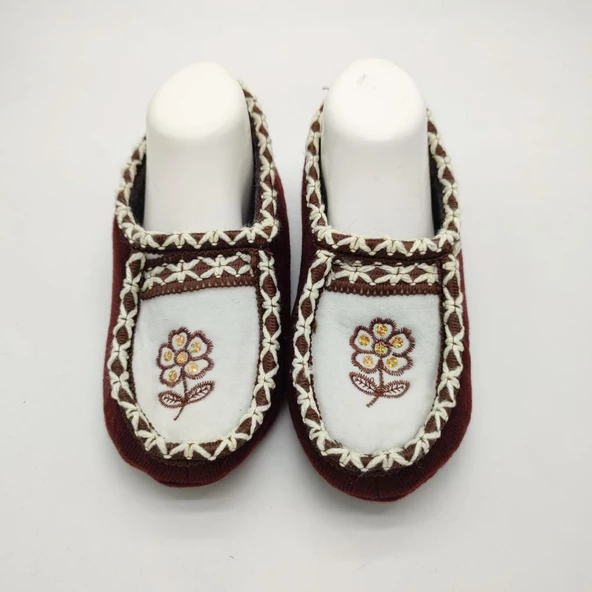 Çift Renk Örme Dikişli Çiçek Desenli Kadın Patik Kahve renk - 11