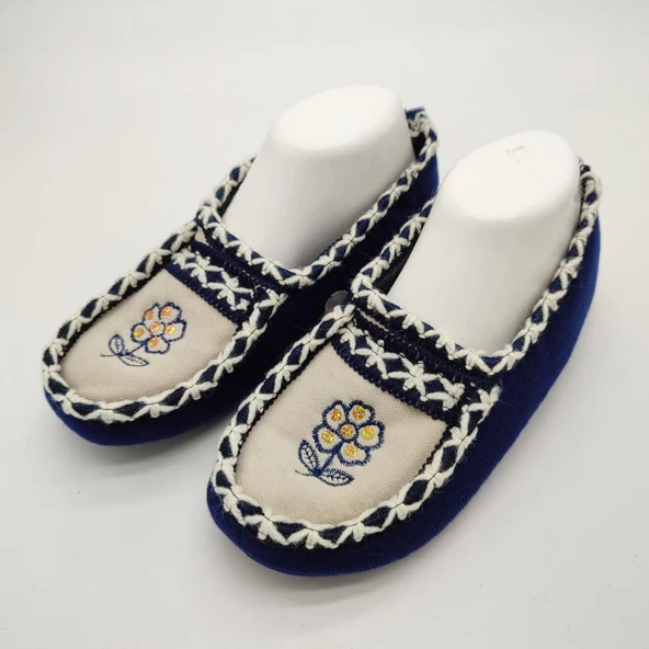 Çift Renk Örme Dikişli Çiçek Desenli Kadın Patik Mavi renk - 10