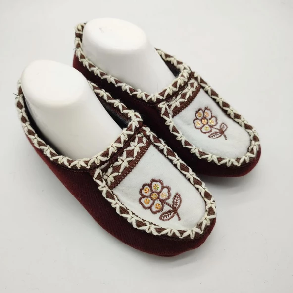 Çift Renk Örme Dikişli Çiçek Desenli Kadın Patik Kahve renk - 9