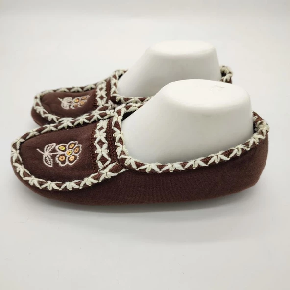 Örme Dikişli Çiçek Desenli Kadın Patik Kahve renk - 8