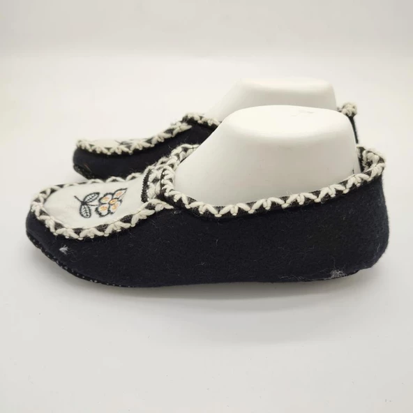 Çift Renk Örme Dikişli Çiçek Desenli Kadın Patik Siyah renk - 4