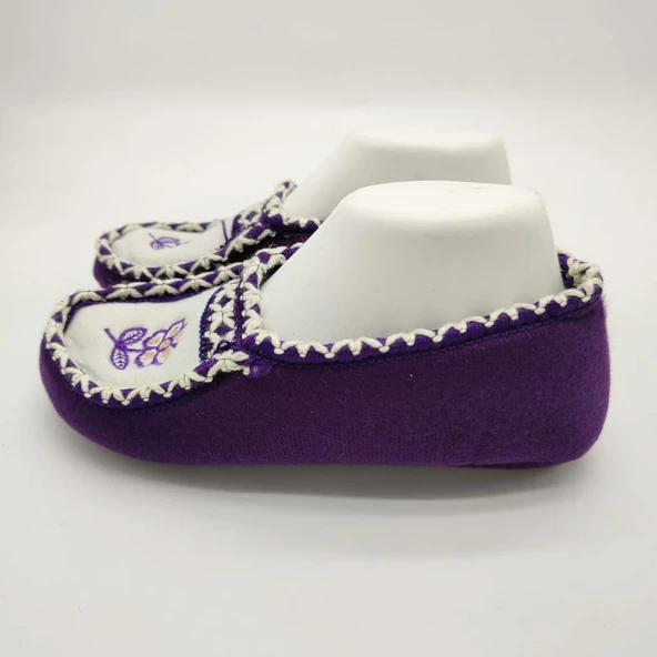 Çift Renk Örme Dikişli Çiçek Desenli Kadın Patik Mor renk - 8