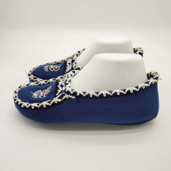 Örme Dikişli Çiçek Desenli Kadın Patik Mavi renk - 10