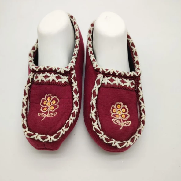 Örme Dikişli Çiçek Desenli Kadın Patik Bordo renk - 3