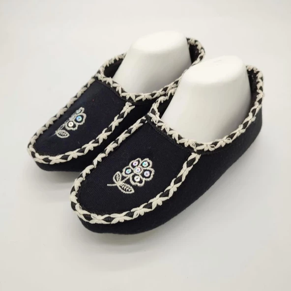 Örme Dikişli Çiçek Desenli Kadın Patik Siyah renk - 10