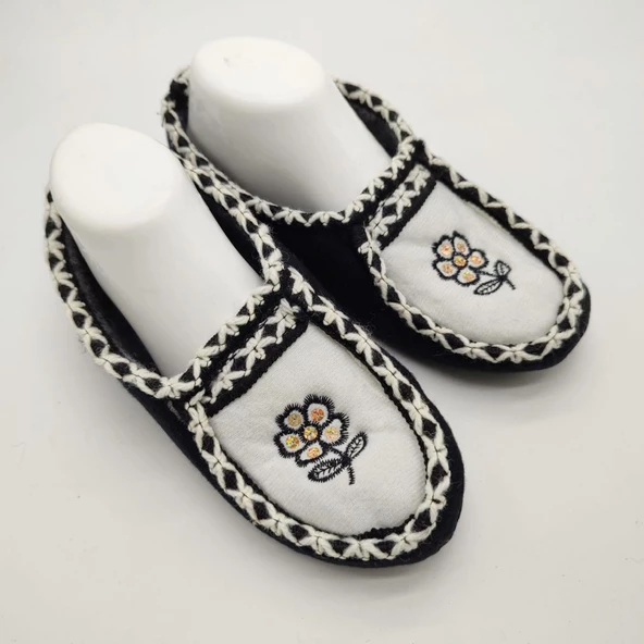 Çift Renk Örme Dikişli Çiçek Desenli Kadın Patik Siyah renk - 9