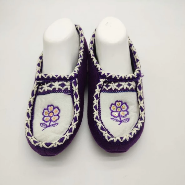 Çift Renk Örme Dikişli Çiçek Desenli Kadın Patik Mor renk - 7