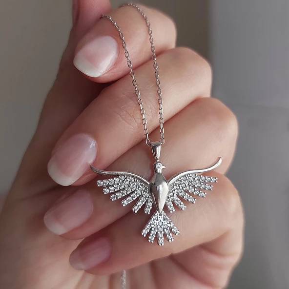 Vaoov 925 Ayar Gümüş Taşlı Kanatlı Kuş Kolye - Resim 2