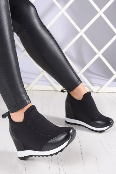 Erkan Saçmacı Anastasia Siyah Vegan Ön Yüz Streç Gizli Dolgu Spor Ayakkabı - 2