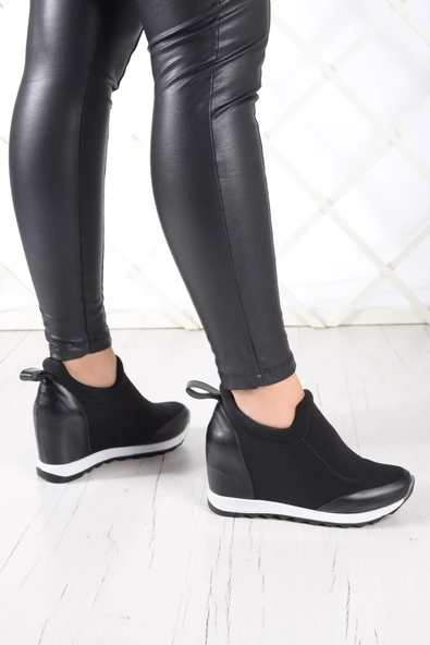 Erkan Saçmacı Anastasia Siyah Vegan Ön Yüz Streç Gizli Dolgu Spor Ayakkabı - 3