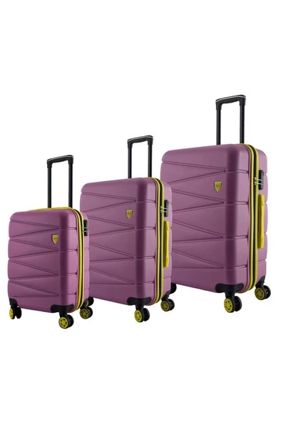 Louisiana Polo 3'lü Valiz Seti ABS Valiz 4x2 Teker Pembe 1164