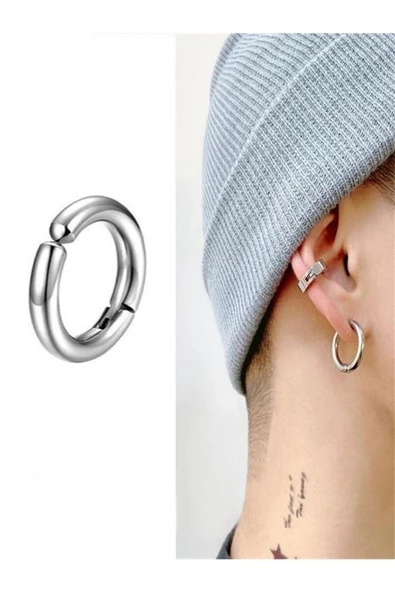 Sıkıştırmalı Deliksiz Fake 316l Paslanmaz Cerrahi Çelik Unisex Küpe Kıkırdak Küpe Ear Cuff (1 ADET) 12 mm