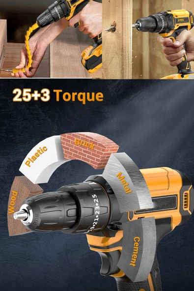 Staxx Fast 25+3 Metal Çelik Mandren 21700V-Lion Çift Akülü Darbeli Vidalama Matkap + 32 Pcs Set - 2
