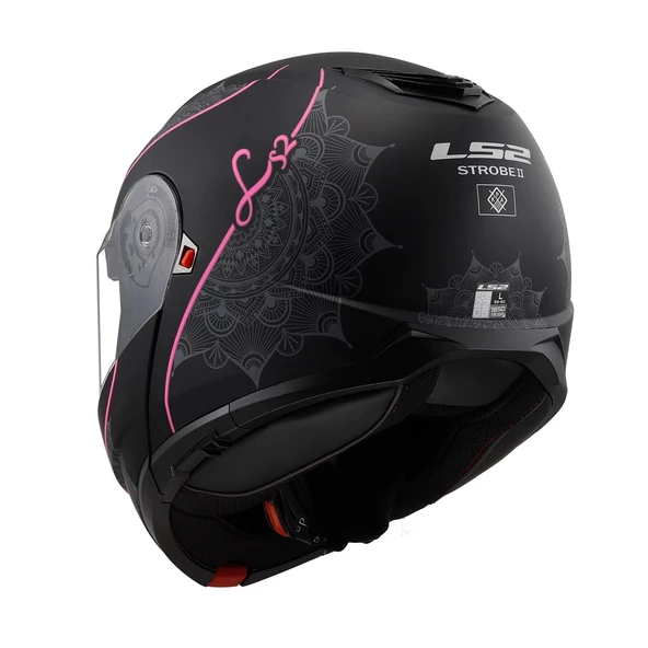 LS2 STROBE 2 LUX MAT SİYAH-PEMBE ÇENE AÇILIR KASK - 6