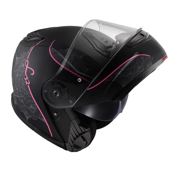 LS2 STROBE 2 LUX MAT SİYAH-PEMBE ÇENE AÇILIR KASK - 7