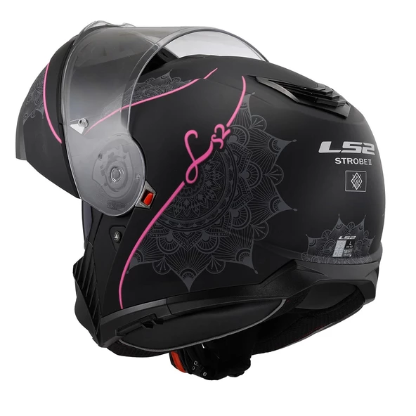 LS2 STROBE 2 LUX MAT SİYAH-PEMBE ÇENE AÇILIR KASK - 8