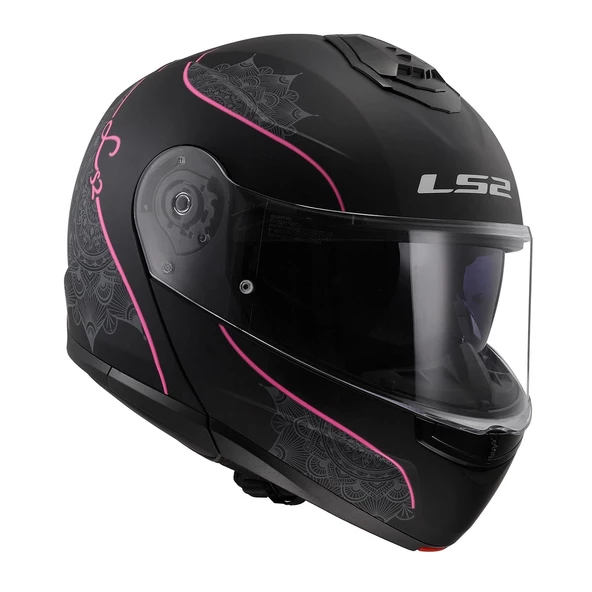 LS2 STROBE 2 LUX MAT SİYAH-PEMBE ÇENE AÇILIR KASK - 3