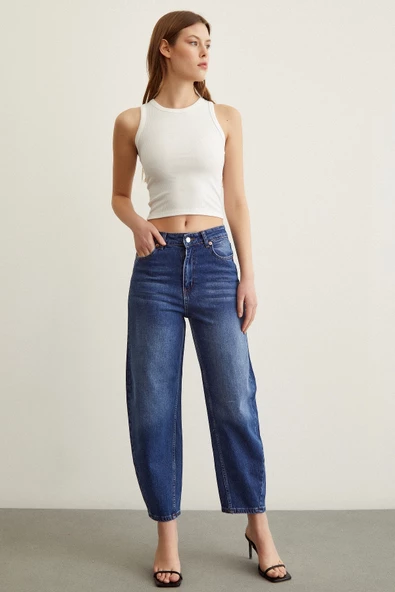 Yüksek Bel Mom Jean Mavi - 3