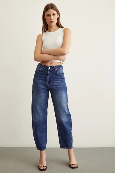 Yüksek Bel Mom Jean Mavi - 4