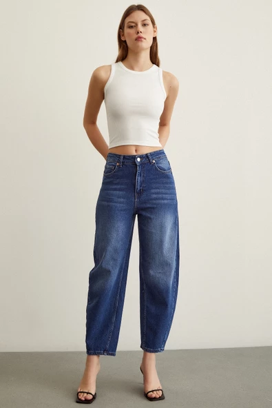 Yüksek Bel Mom Jean Mavi - 2