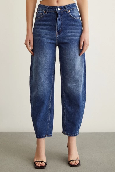 Yüksek Bel Mom Jean Mavi - 5